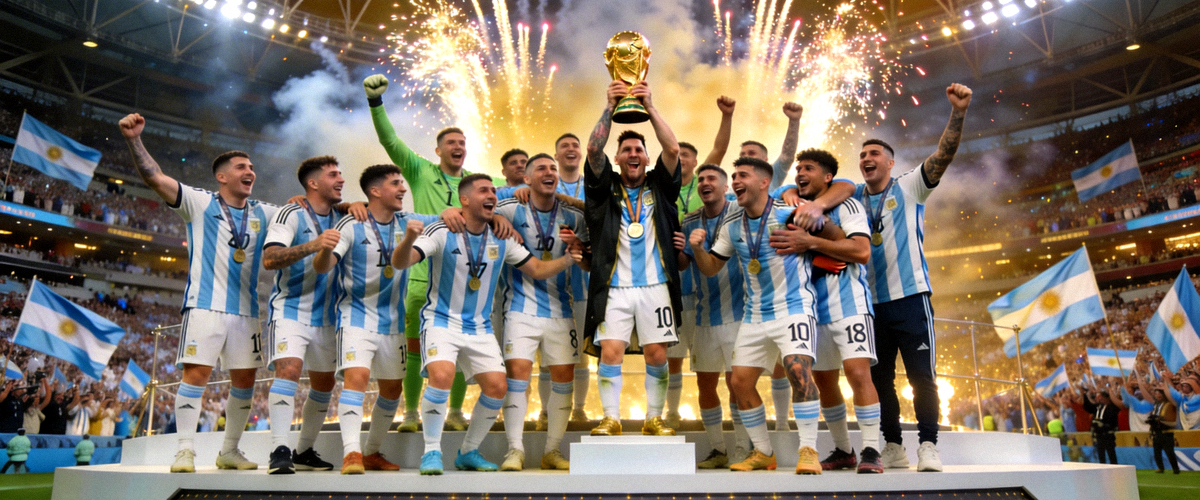 世界杯冠军阿根廷队捧杯庆祝的新闻图片